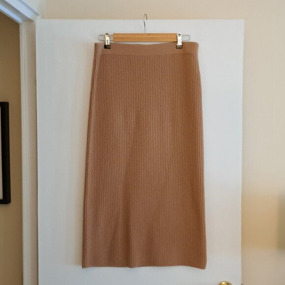 CLUB MONACO Cashmere Ribbed Midi Skirt, camel, sz L - Picture 4 of 8